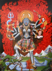 Lámina de Kali, pintada por Romio Shresta.